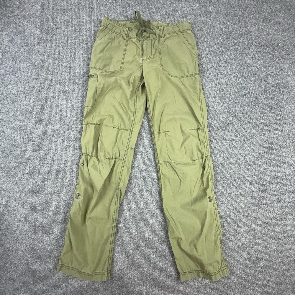Eddie Bauer Pants Womens 4 Green Cargo Twill Stretch Adjustable Waist Travel